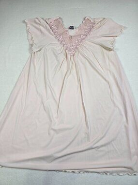 Vintage Shadowline Pink Lace Trim Nightgown Womens Size M/L Short Sleeve